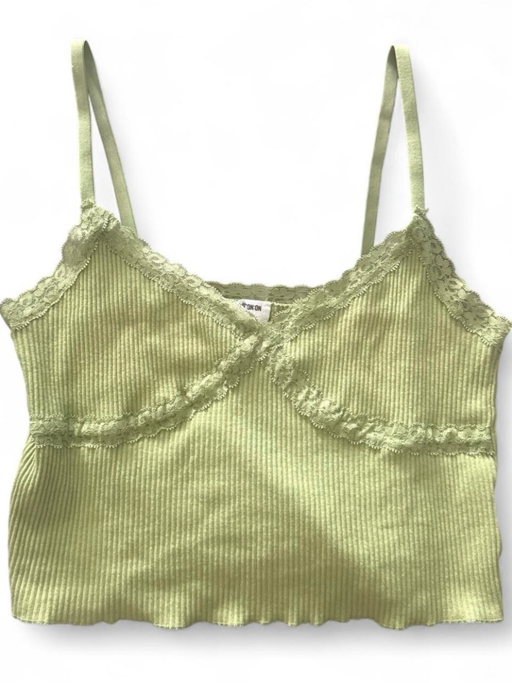 Cotton On Light Green Ribbed Lace-Trim Cami